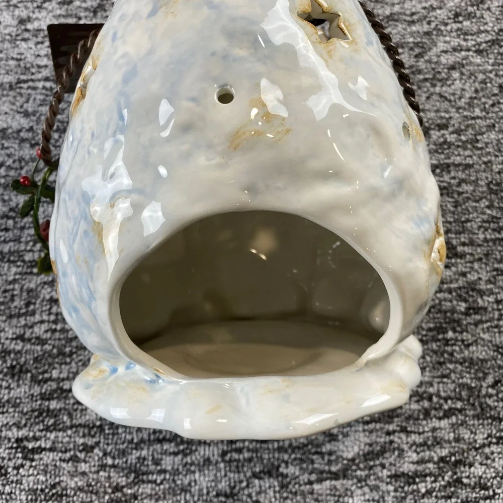 Ceramic Snowman Christmas Tea Light Holder Lantern Let It Snow Cardinal 2007 10